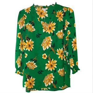 Carolina Belle Green Floral Print Blouse nwt